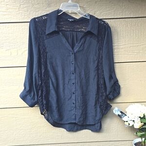 Unique Spectrum Sheer Lace Button down Blouse 3x NWT NEW